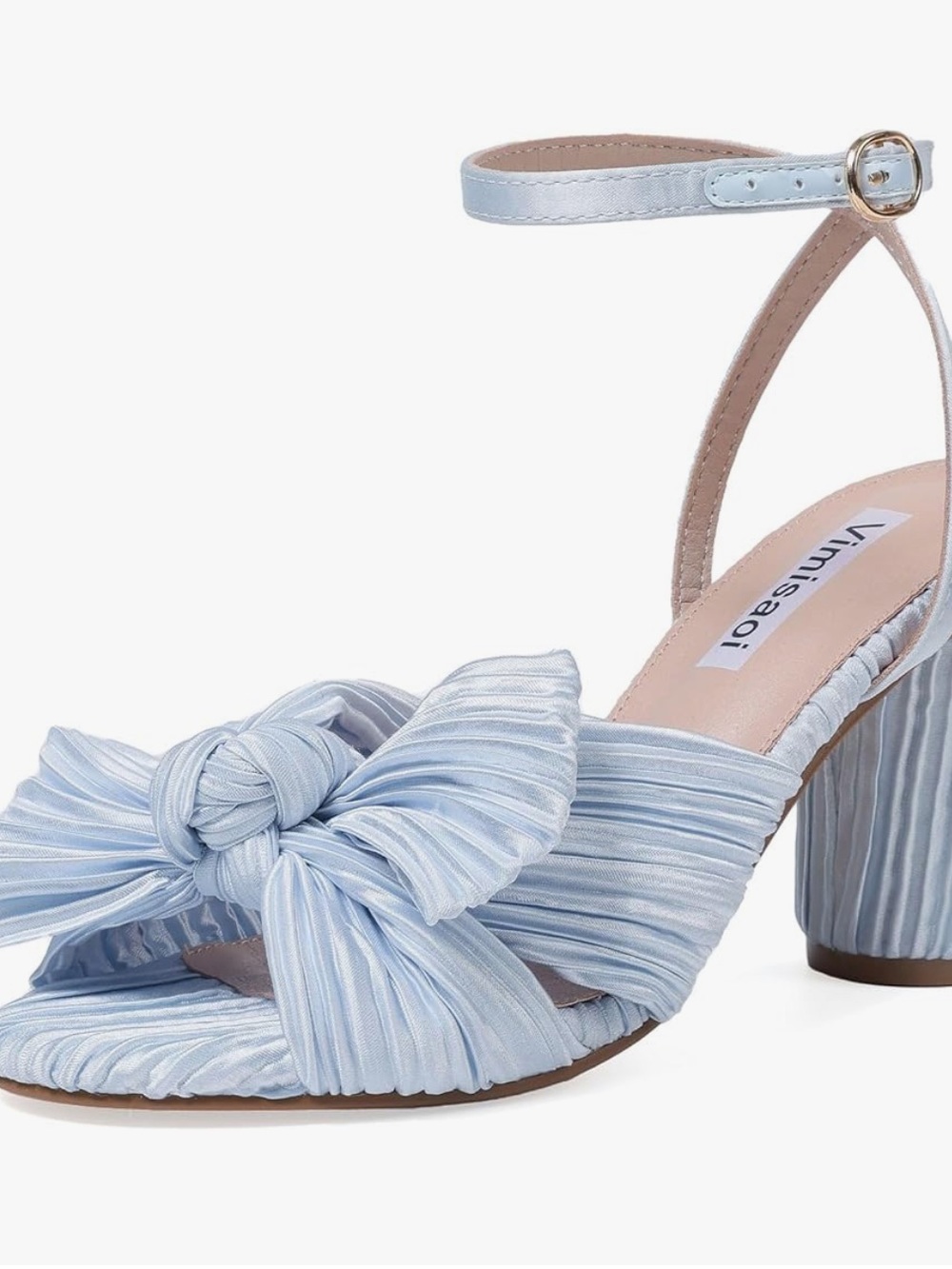 VIMISSAI Light Blue Knotted Ankle-Strap Block Heel Sandals
